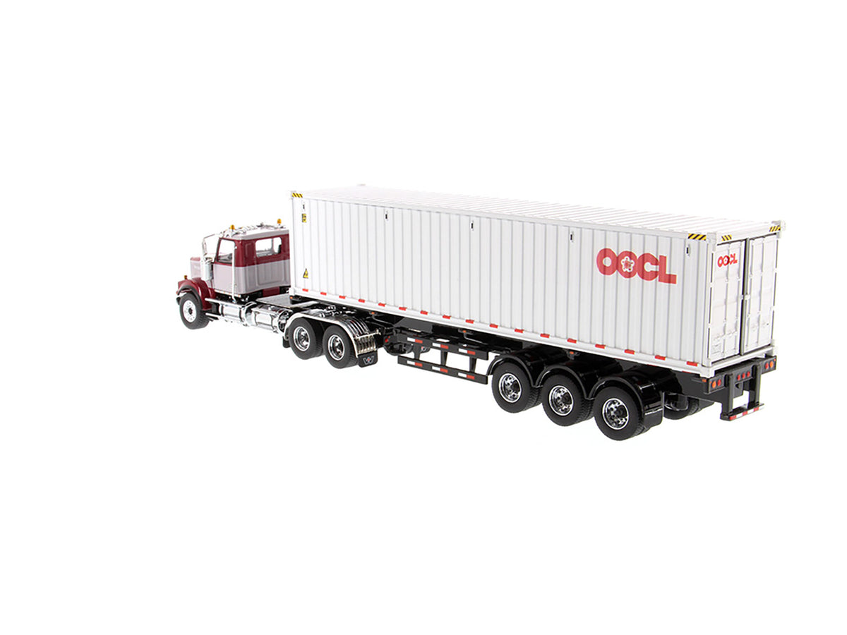 Western Star 4900 SF Tandem Day Cab Truck Tractor Red and Gray with 40' Dry Goods Sea Container "OOCL" White "Transport Series" 1/50 Diecast Model by Diecast Masters - image 4