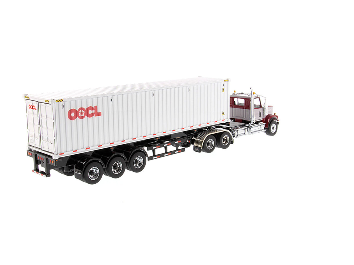 Western Star 4900 SF Tandem Day Cab Truck Tractor Red and Gray with 40' Dry Goods Sea Container "OOCL" White "Transport Series" 1/50 Diecast Model by Diecast Masters - image 3