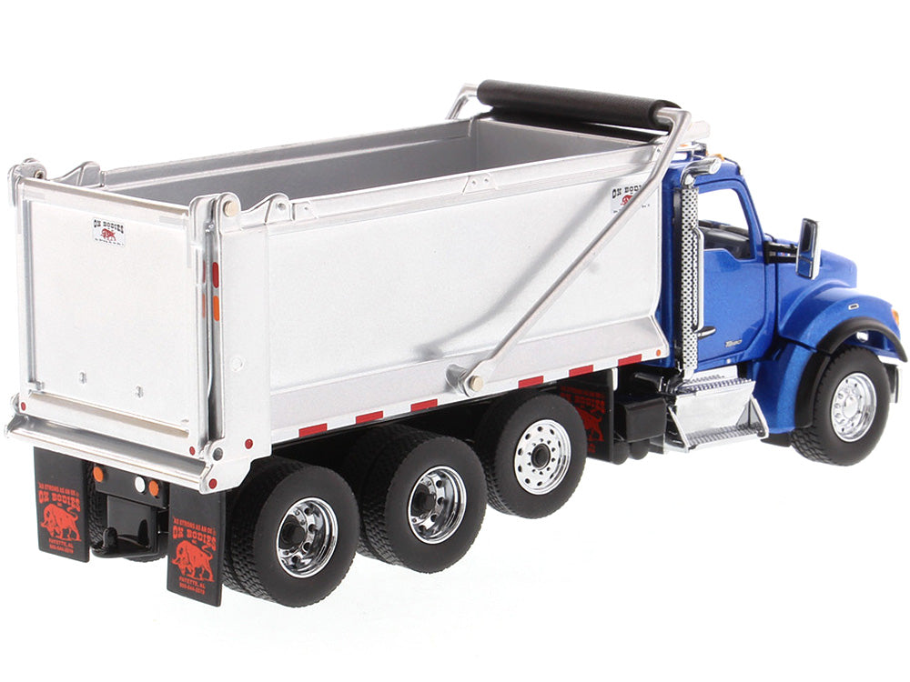 Kenworth T880S SFFA Tandem Axle with Pusher Axle OX Stampede Dump Truck Blue and Chrome "Transport Series" 1/50 Diecast Model by Diecast Masters - image 3