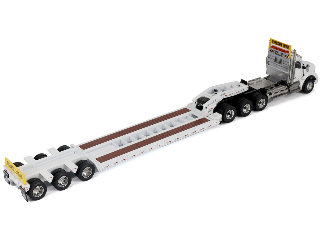 Kenworth T880 SBFA Tridem Truck with Trail King HDG Lowboy Trailer White "Transport Series" 1/50 Diecast Model by Diecast Masters - image 4