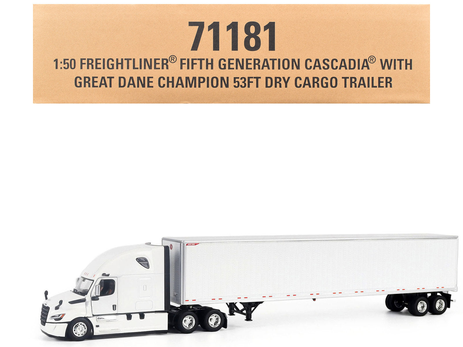2025 Freightliner Cascadia Gen-5 Sleeper Cab Truck White with Great Dane Champion 53ft Dry Cargo Trailer "Transport Series" 1/50 Diecast Model by Diecast Masters