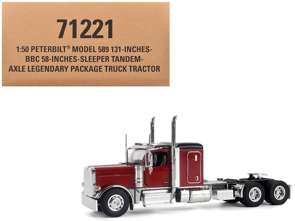 Peterbilt 589 Legendary Package Tandem-Axle Truck Tractor with 58" Sleeper Cab Legendary Red with Black Top "Transport Series" 1/50 Diecast Model by Diecast Masters