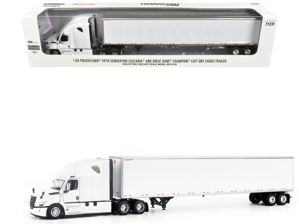 2025 Freightliner Cascadia Gen-5 Truck Tractor with Sleeper and Great Dane Champion 53ft Dry Cargo Trailer Winter White "Transport Series" 1/64 Diecast Model by Diecast Masters
