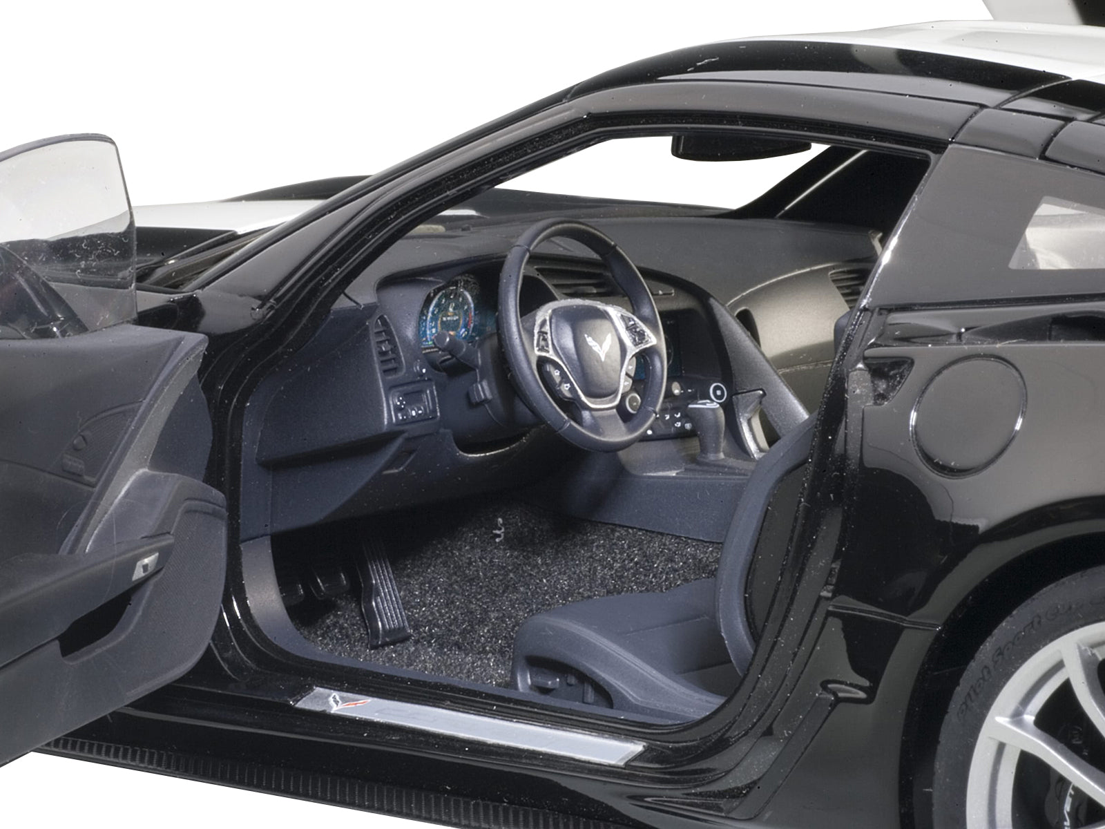 2017 Chevrolet Corvette C7 Grand Sport Black with White Stripe and Yellow Fender Hash Marks 1/18 Model Car by Autoart - image 2