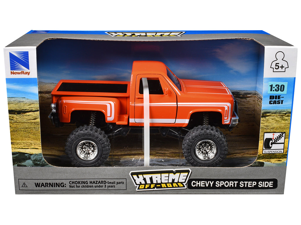 Chevrolet Sport Step Side Pickup Truck Orange with White Graphics "Xtreme Off-Road" Series 1/30 Diecast Model by New Ray - image 3