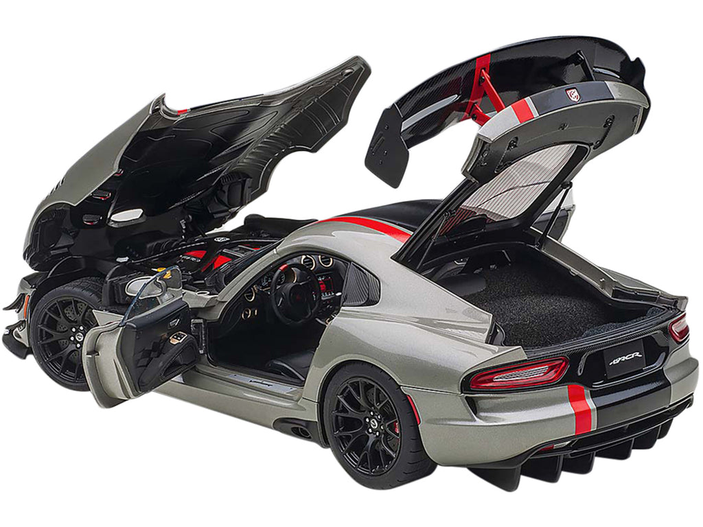 2017 Dodge Viper ACR Billet Silver Metallic with Black and Red Stripes 1/18 Model Car by Autoart - image 2