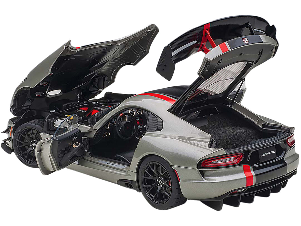 2017 Dodge Viper ACR Billet Silver Metallic with Black and Red Stripes 1/18 Model Car by Autoart - image 2