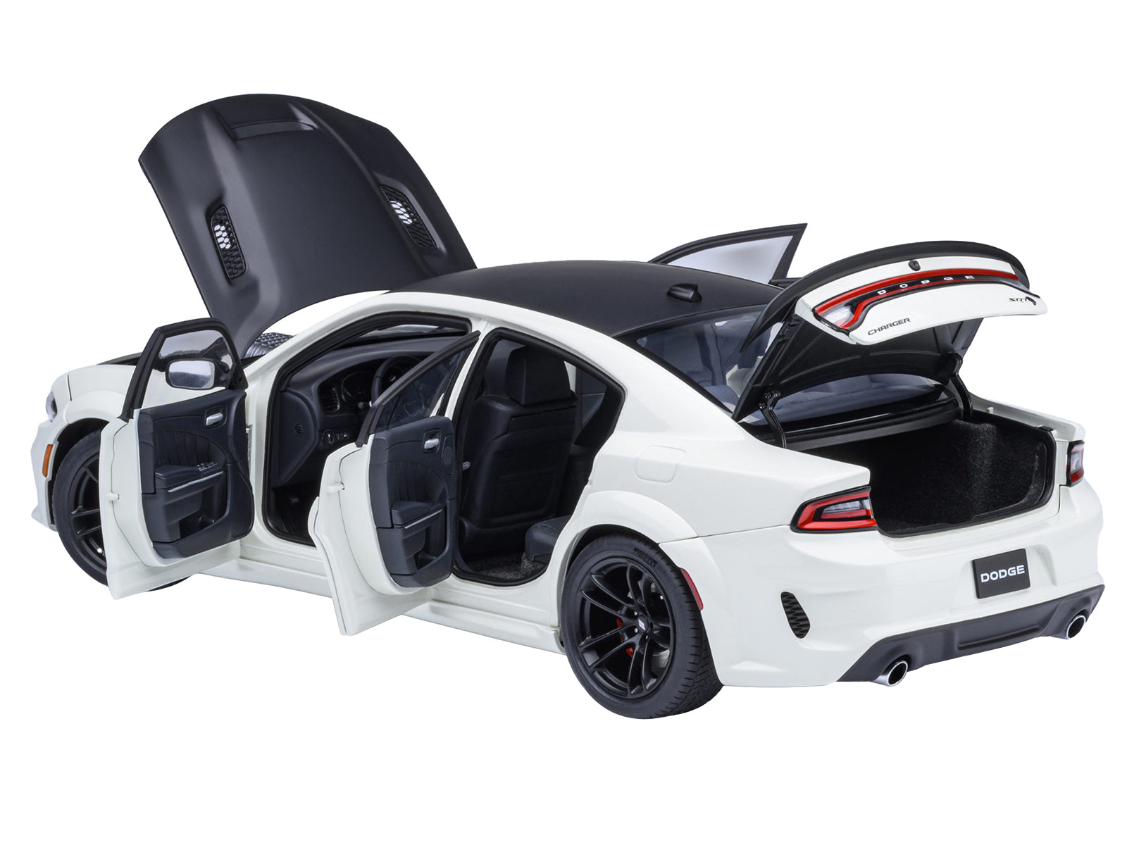 Dodge Charger SRT Hellcat Redeye Knuckle White with Matt Black Hood and Top 1/18 Model Car by Autoart - image 2