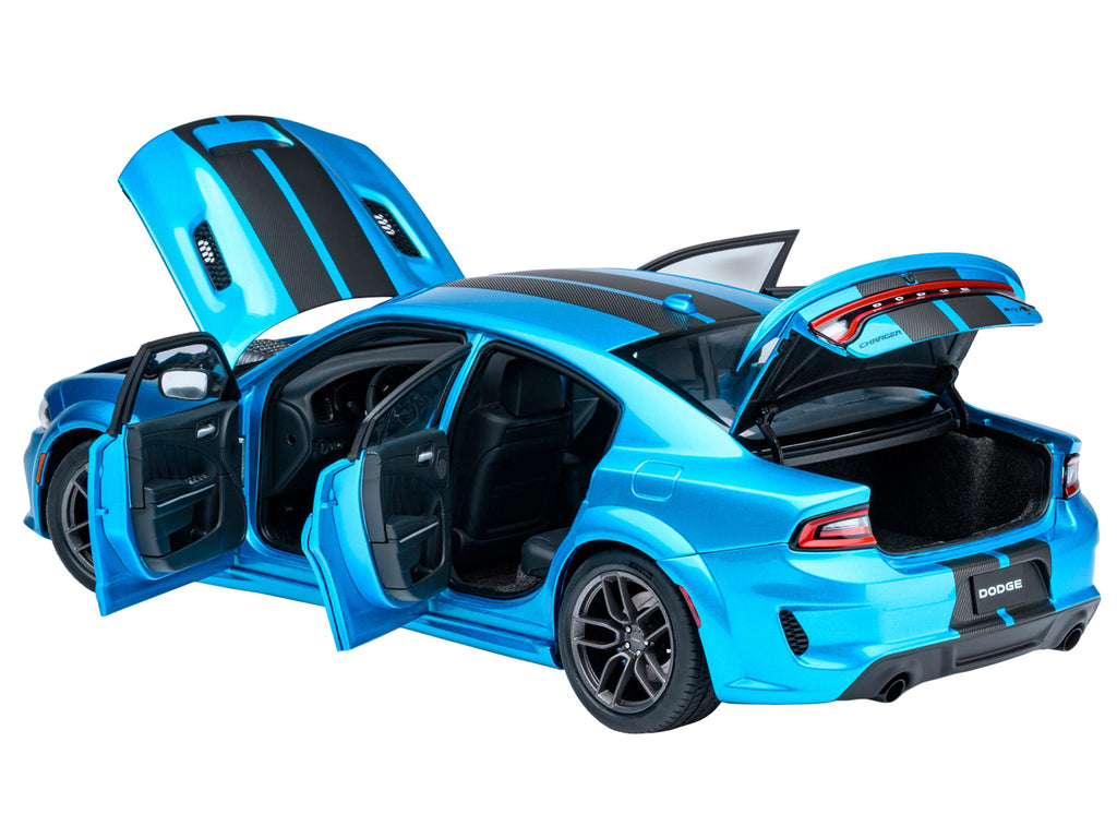 Dodge Charger SRT Hellcat Redeye B5 Blue Metallic with Carbon Stripes 1/18 Model Car by Autoart - image 2