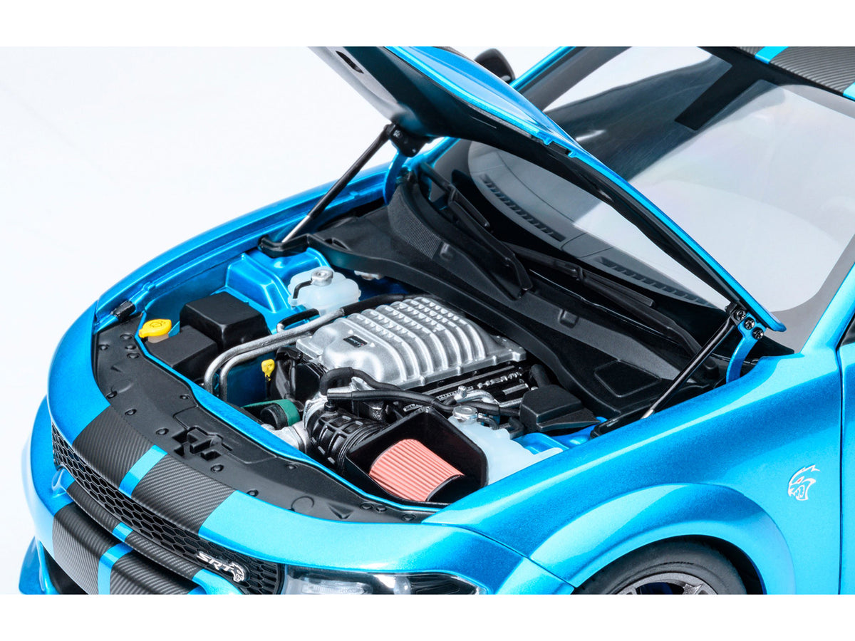 Dodge Charger SRT Hellcat Redeye B5 Blue Metallic with Carbon Stripes 1/18 Model Car by Autoart - image 3