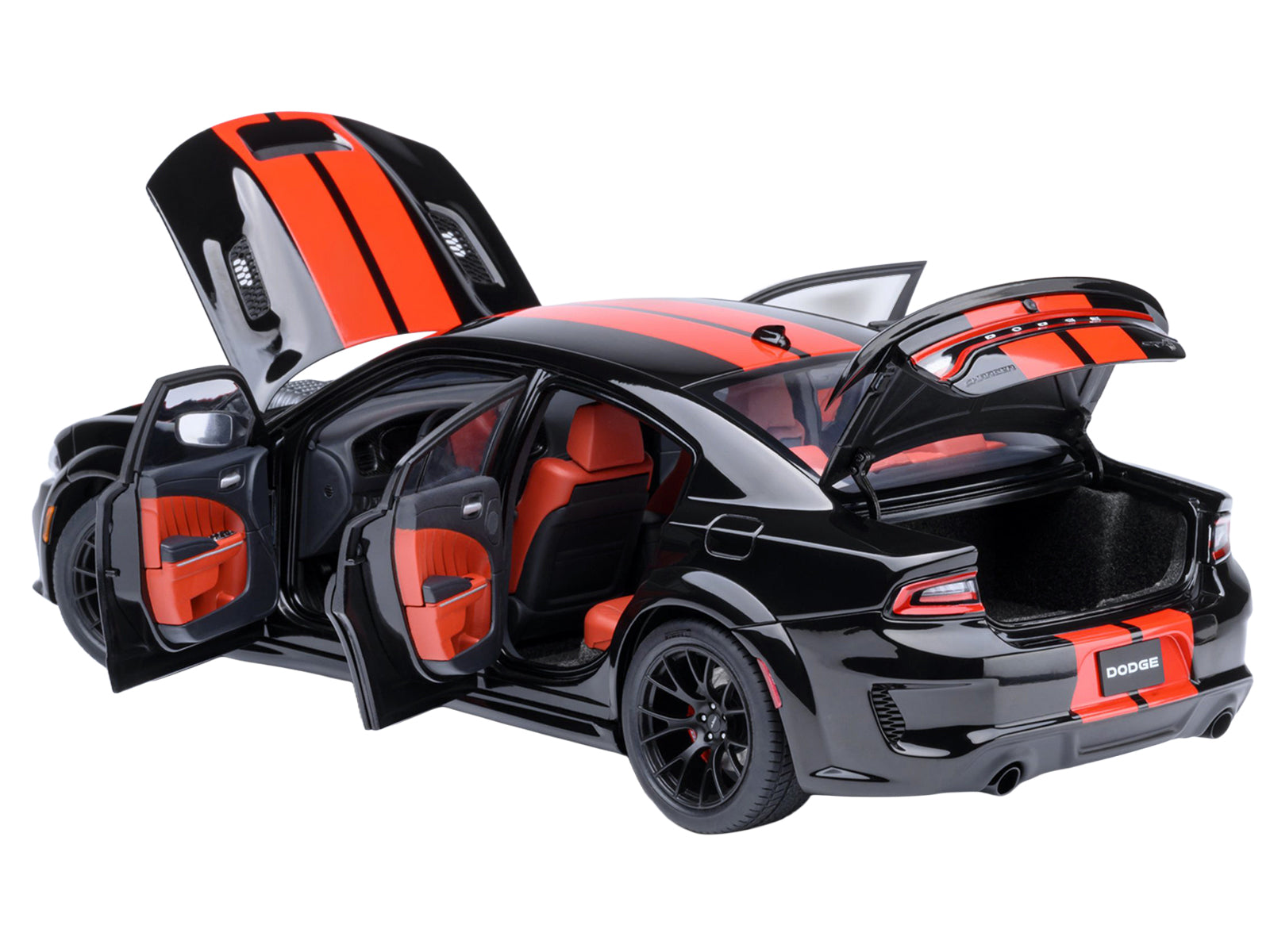 Dodge Charger SRT Hellcat Redeye Pitch Black with Red Stripes and Interior 1/18 Model Car by Autoart