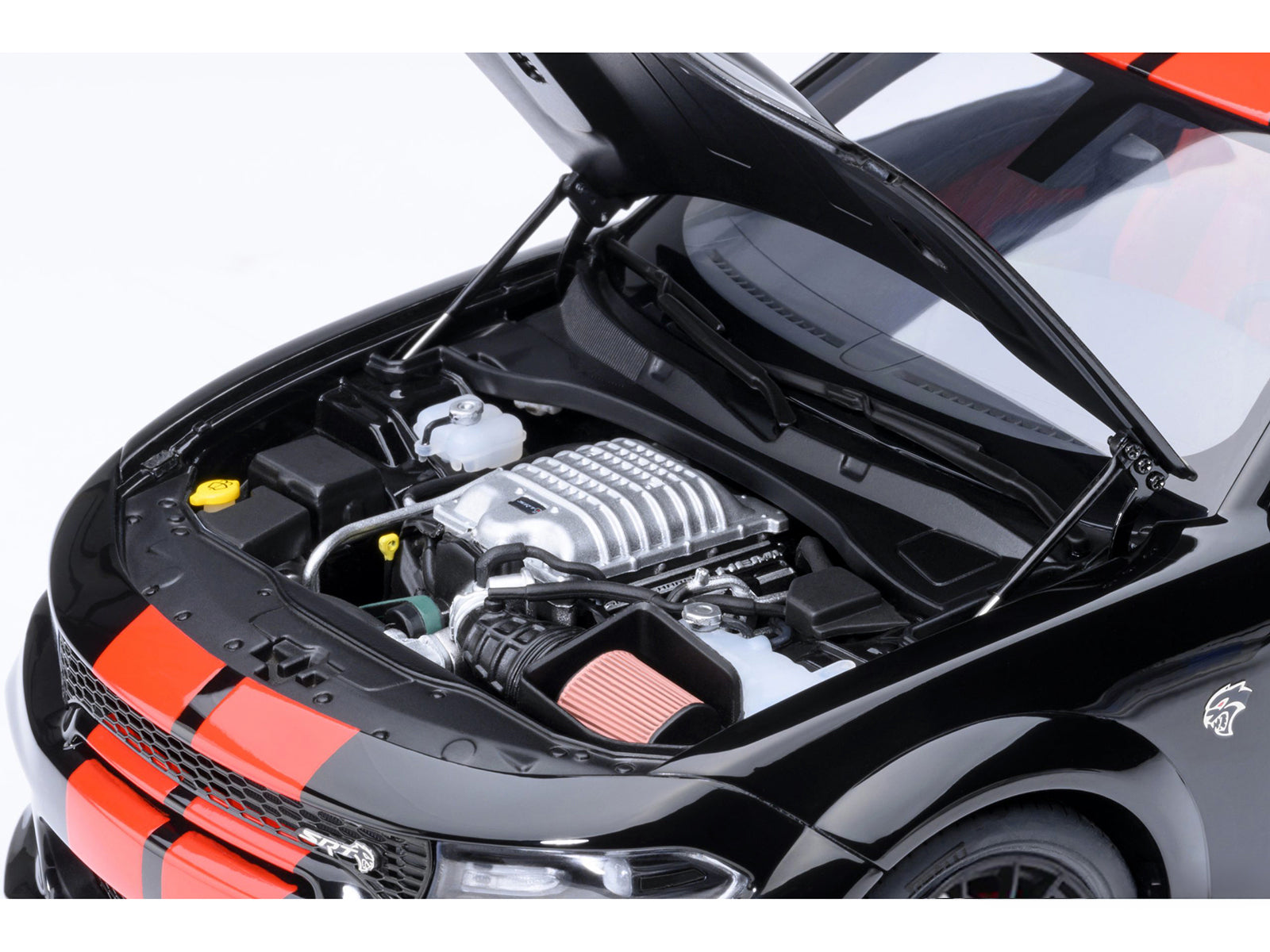 Dodge Charger SRT Hellcat Redeye Pitch Black with Red Stripes and Interior 1/18 Model Car by Autoart