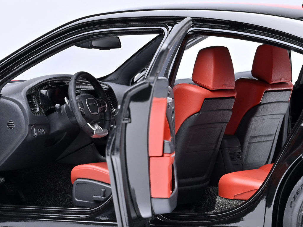 Dodge Charger SRT Hellcat Redeye Pitch Black with Red Stripes and Interior 1/18 Model Car by Autoart