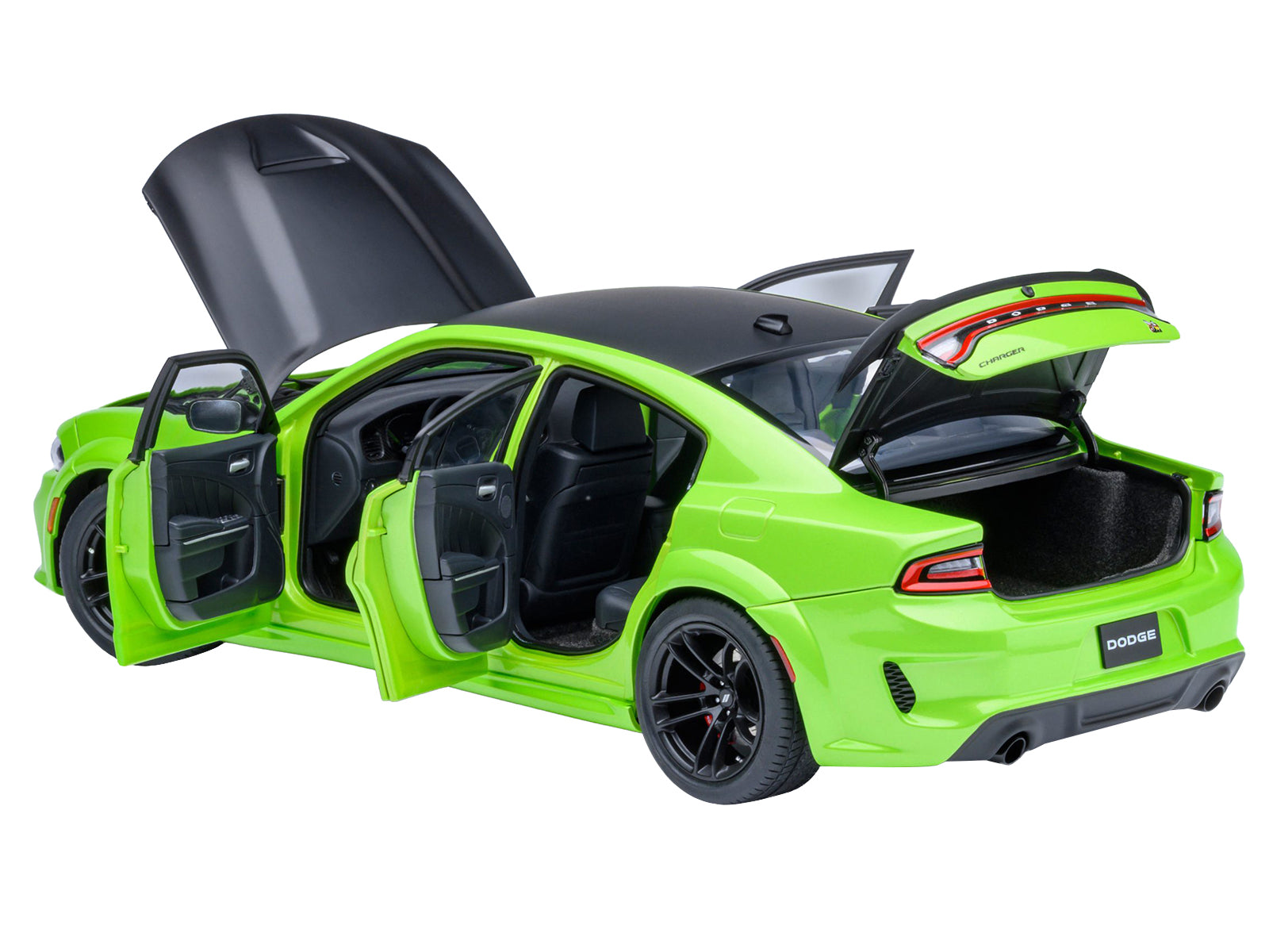 Dodge Charger Scat Pack Widebody Sublime Green with Matt Black Hood and Top 1/18 Model Car by Autoart - image 2
