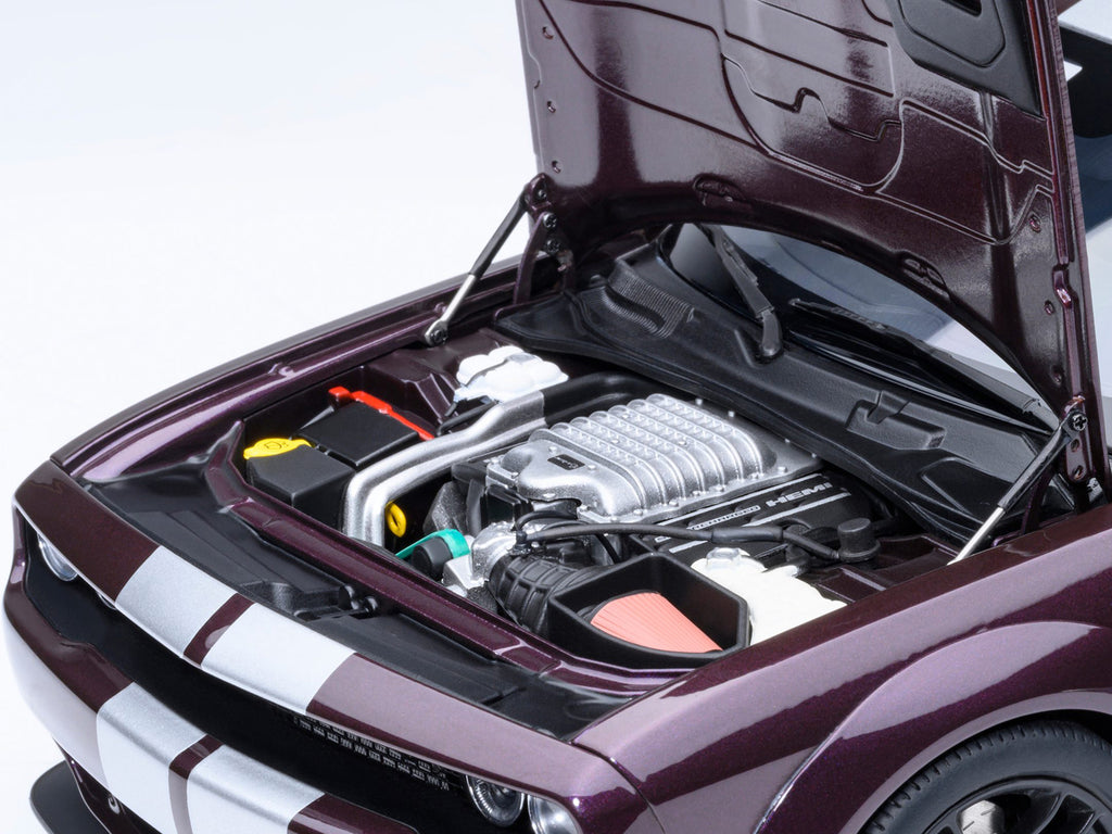 2022 Dodge Challenger SRT Jailbreak Hellraisin Purple with White Stripes 1/18 Model Car by Autoart - image 3