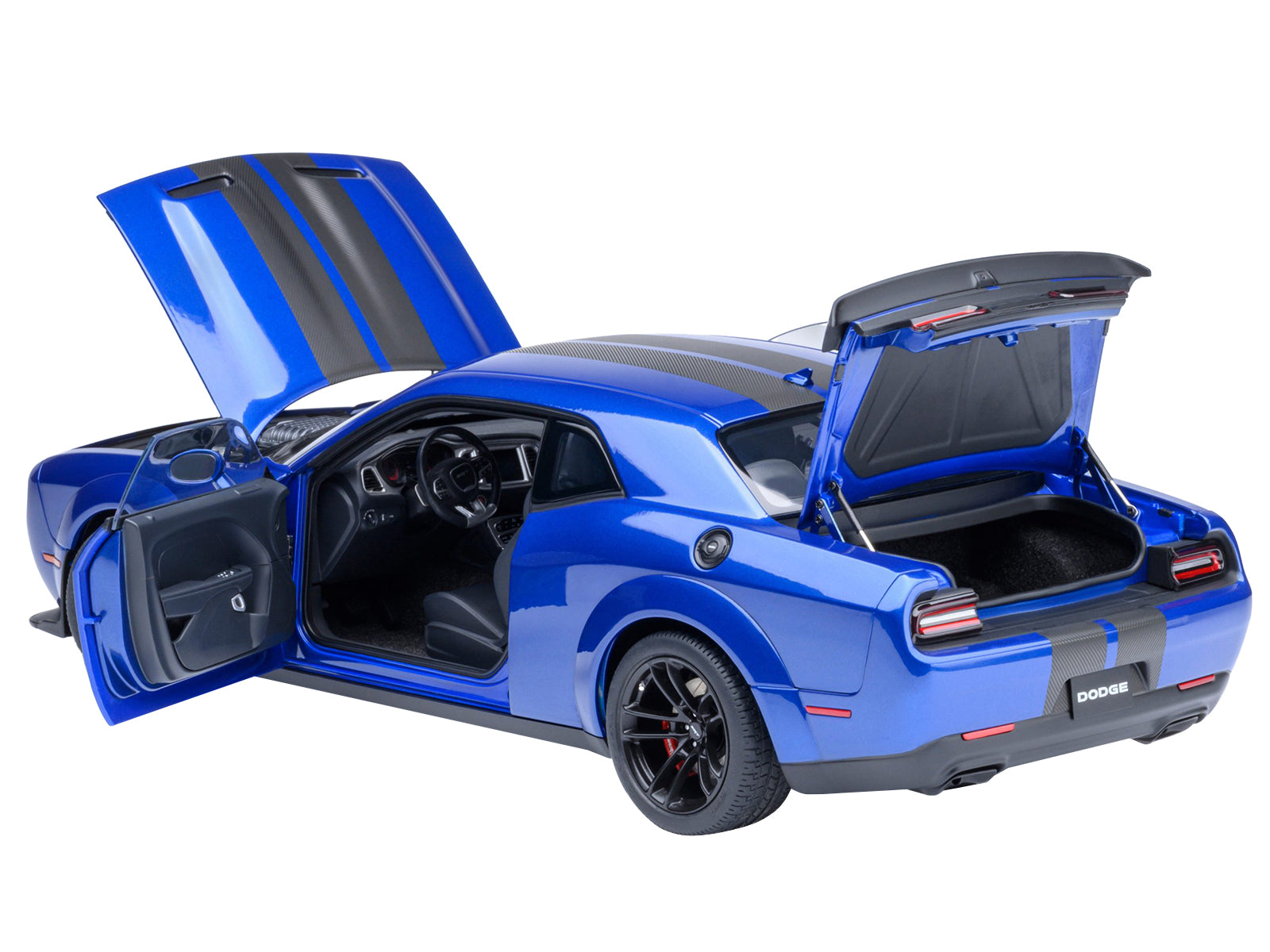 2022 Dodge Challenger SRT Jailbreak Indigo Blue Metallic with Carbon Stripes 1/18 Model Car by Autoart - image 2