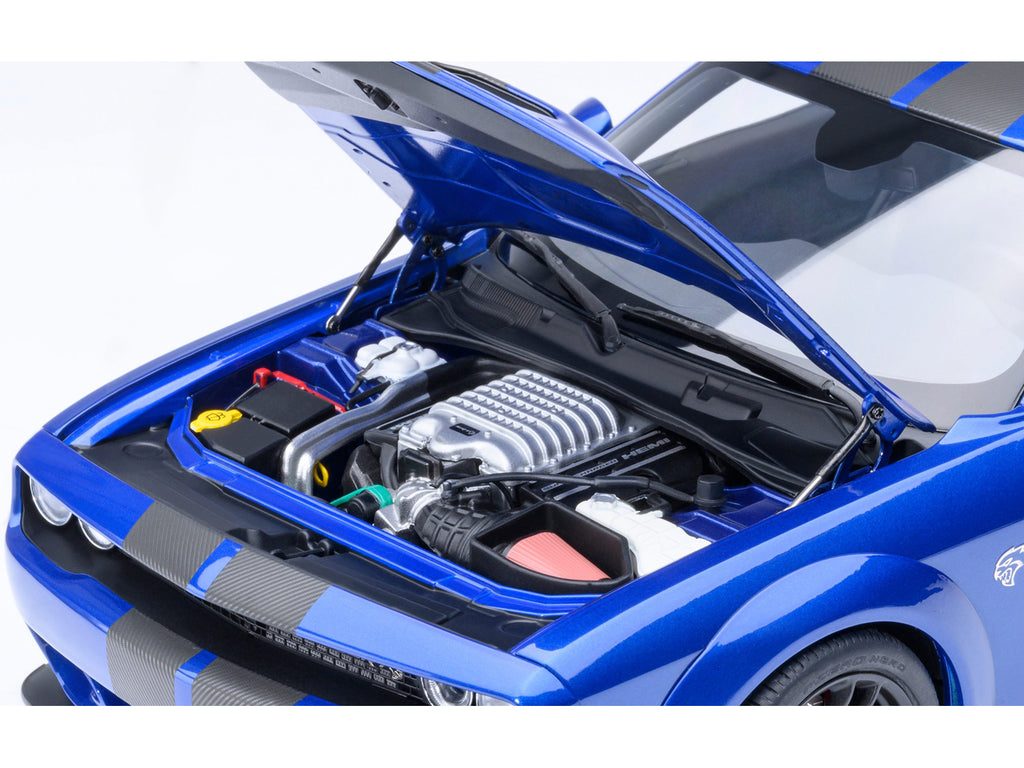 2022 Dodge Challenger SRT Jailbreak Indigo Blue Metallic with Carbon Stripes 1/18 Model Car by Autoart - image 3
