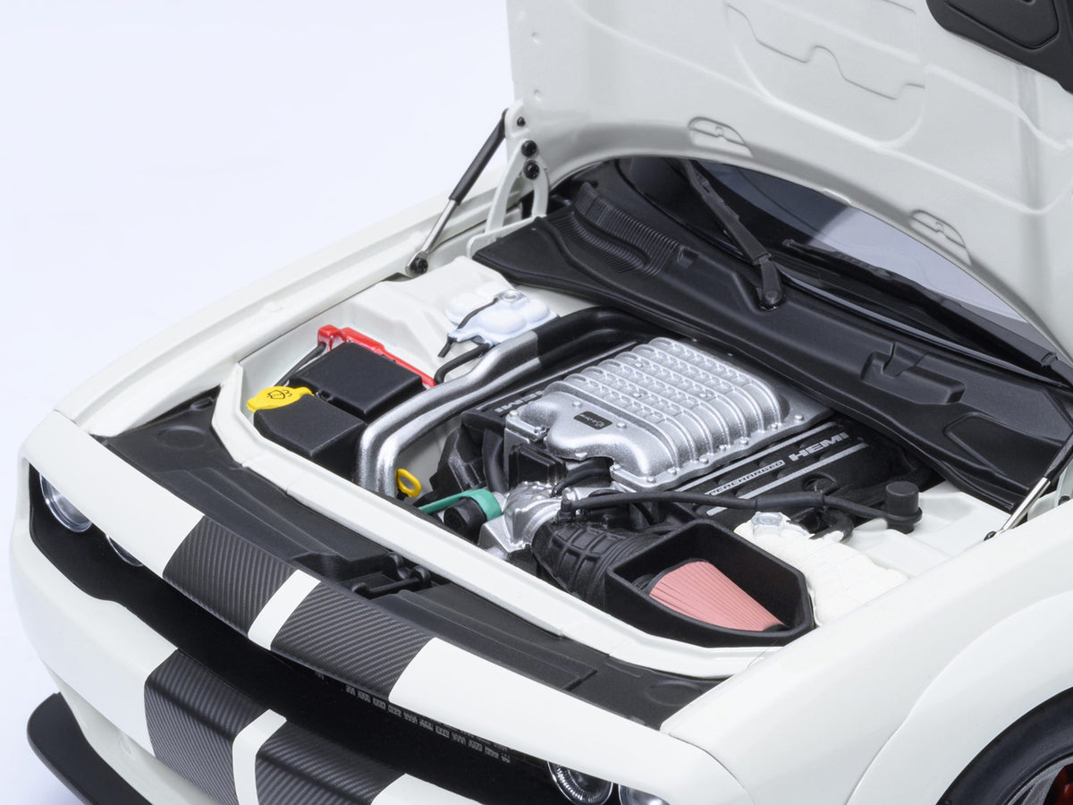 2023 Dodge Challenger SRT Super Stock Knuckle White with Carbon Stripes 1/18 Model Car by Autoart - image 3