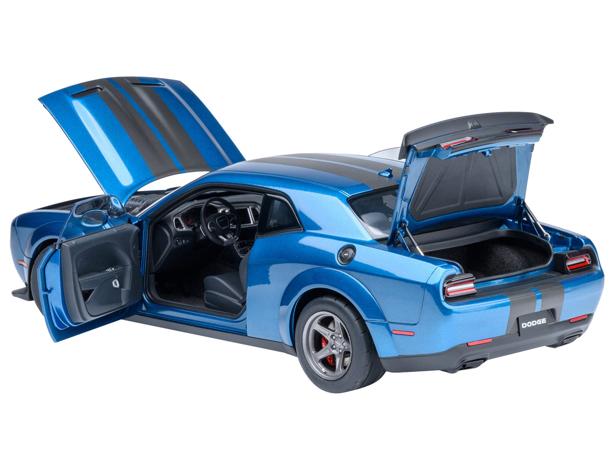2023 Dodge Challenger SRT Super Stock Frostbite Blue Metallic with Carbon Stripes 1/18 Model Car by Autoart - image 2