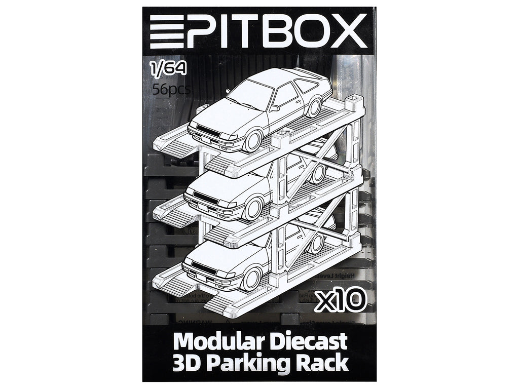 Modular Diecast 3D Parking Rack Display Stand Set of 10 Racks for 1/64 Scale Model Cars by Pitbox - image 3
