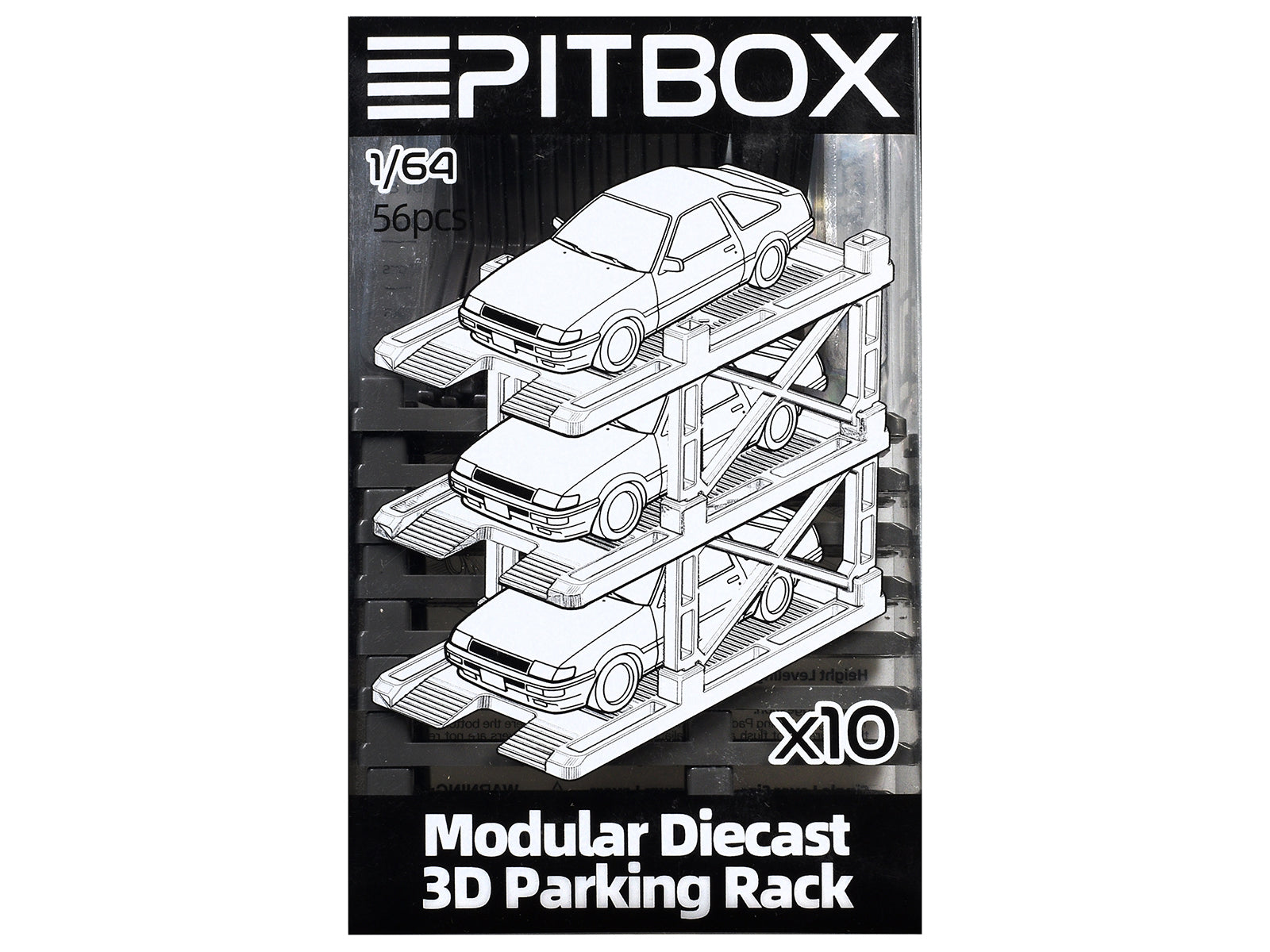 Modular Diecast 3D Parking Rack Display Stand Set of 10 Racks for 1/64 Scale Model Cars by Pitbox - image 3