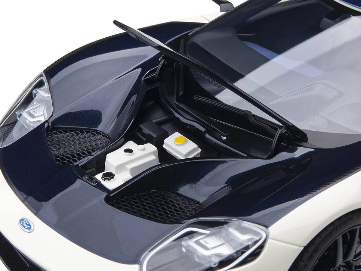 Ford GT Heritage Edition Prototype Wimbledon White with Antimatter Blue Hood and Stripe 1/18 Model Car by Autoart - image 2