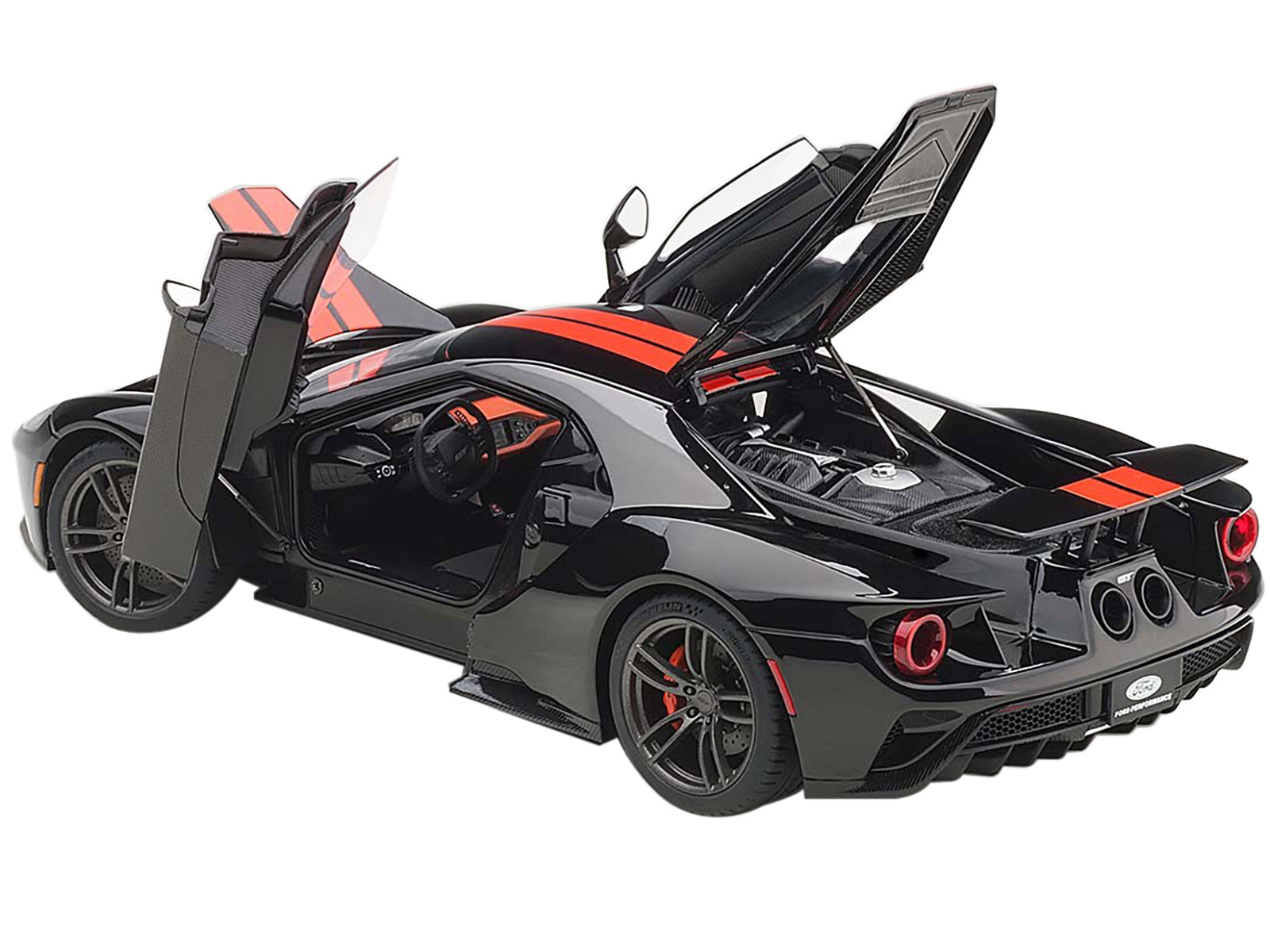 2017 Ford GT Shadow Black with Orange Stripes 1/18 Model Car by Autoart - image 2
