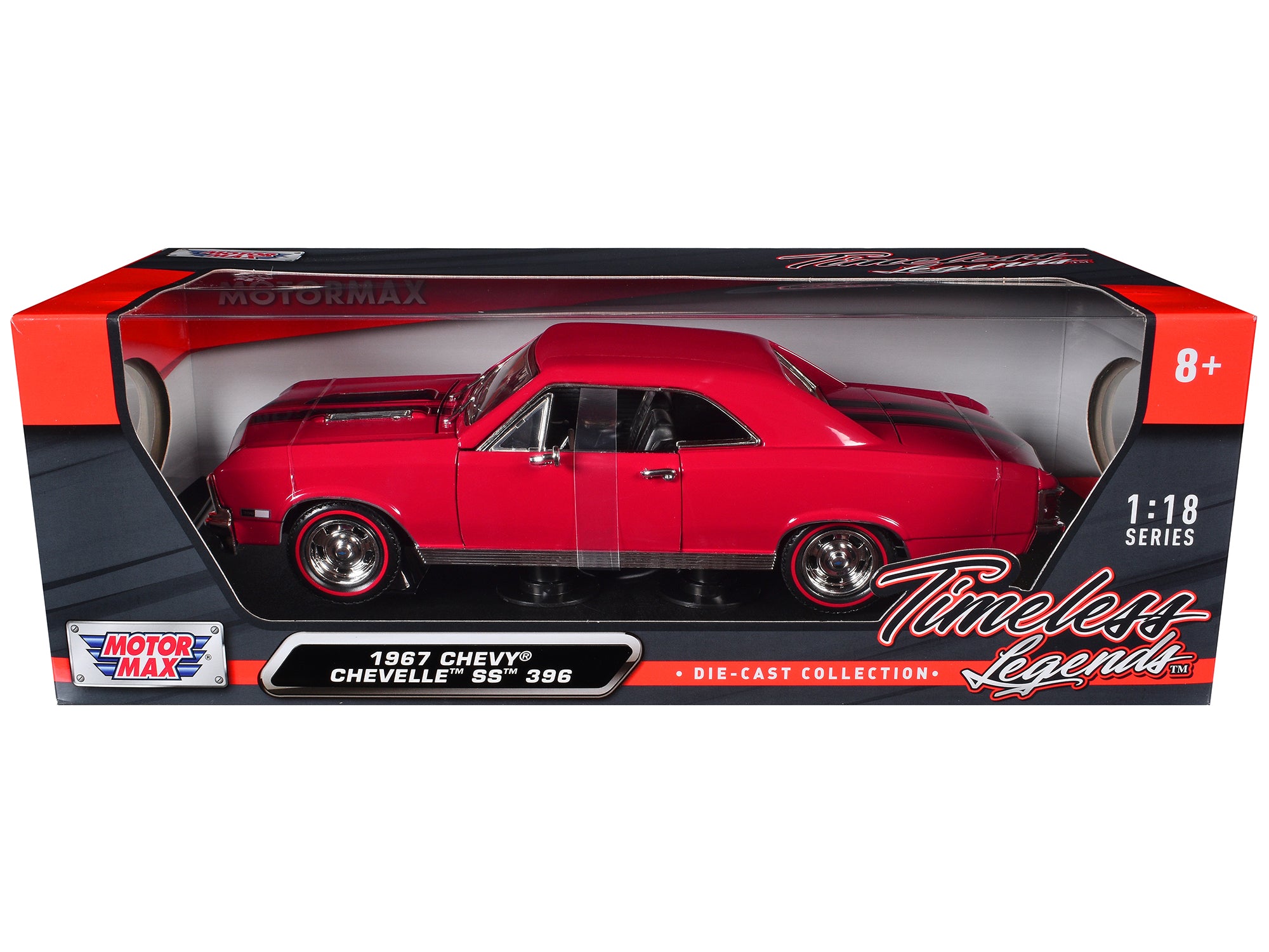 1967 Chevrolet Chevelle SS 396 Red with Black Stripes 1/18 Diecast Model Car by Motormax - image 3