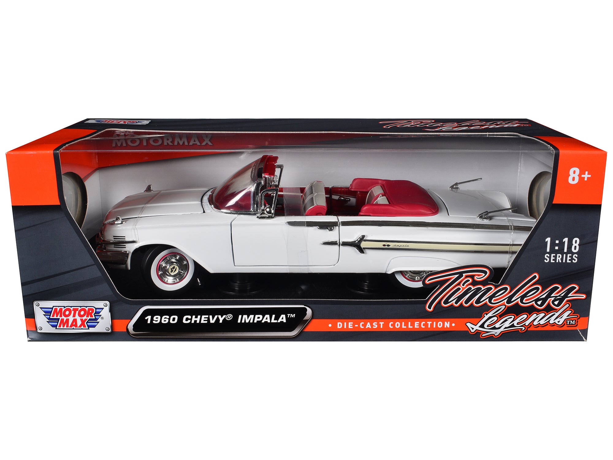 1960 Chevrolet Impala Convertible White with Red Interior 1/18 Diecast Model Car by Motormax - image 3