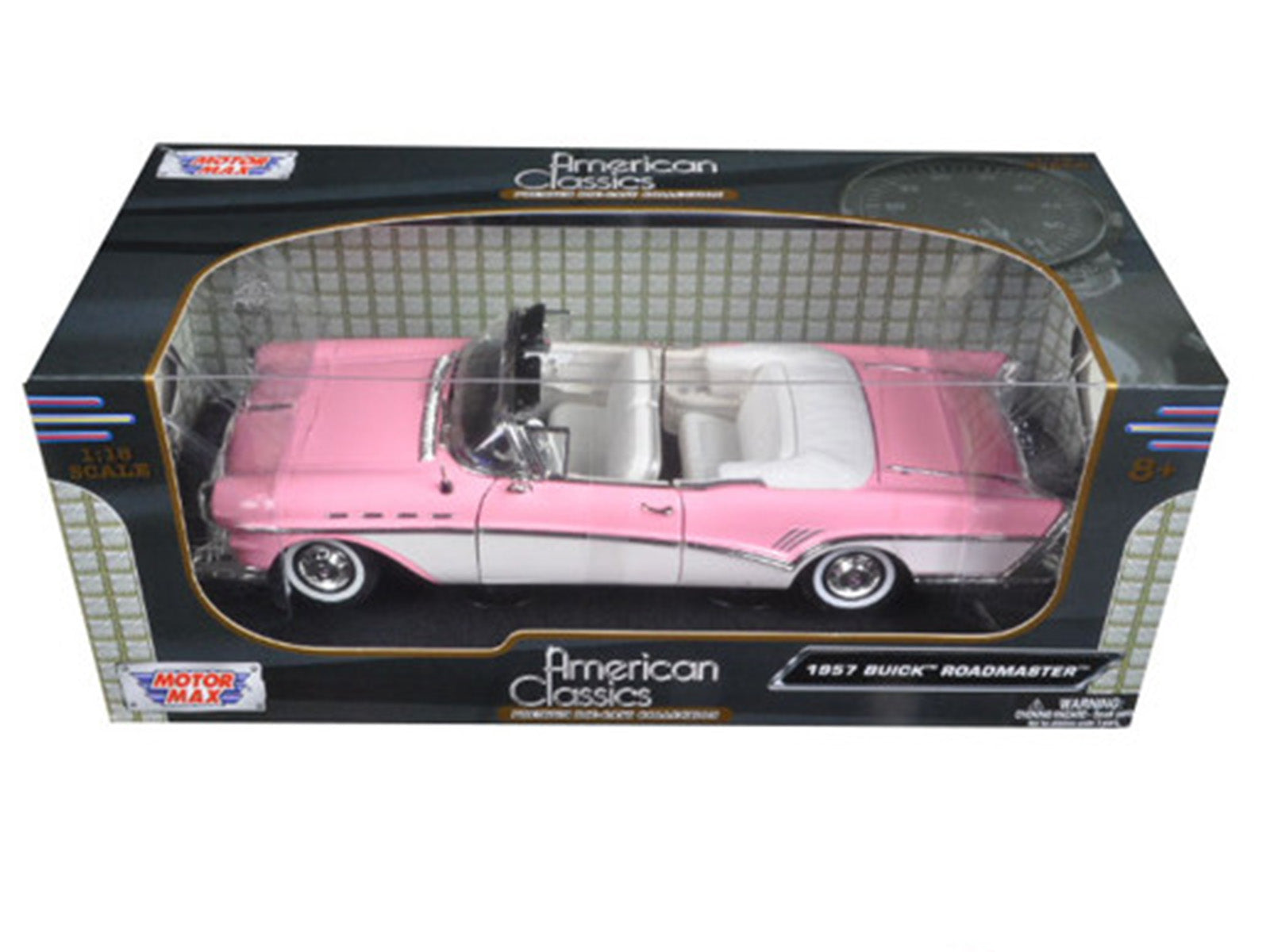 1957 Buick Roadmaster Convertible Pink and White 1/18 Diecast Model Car by Motormax - image 3