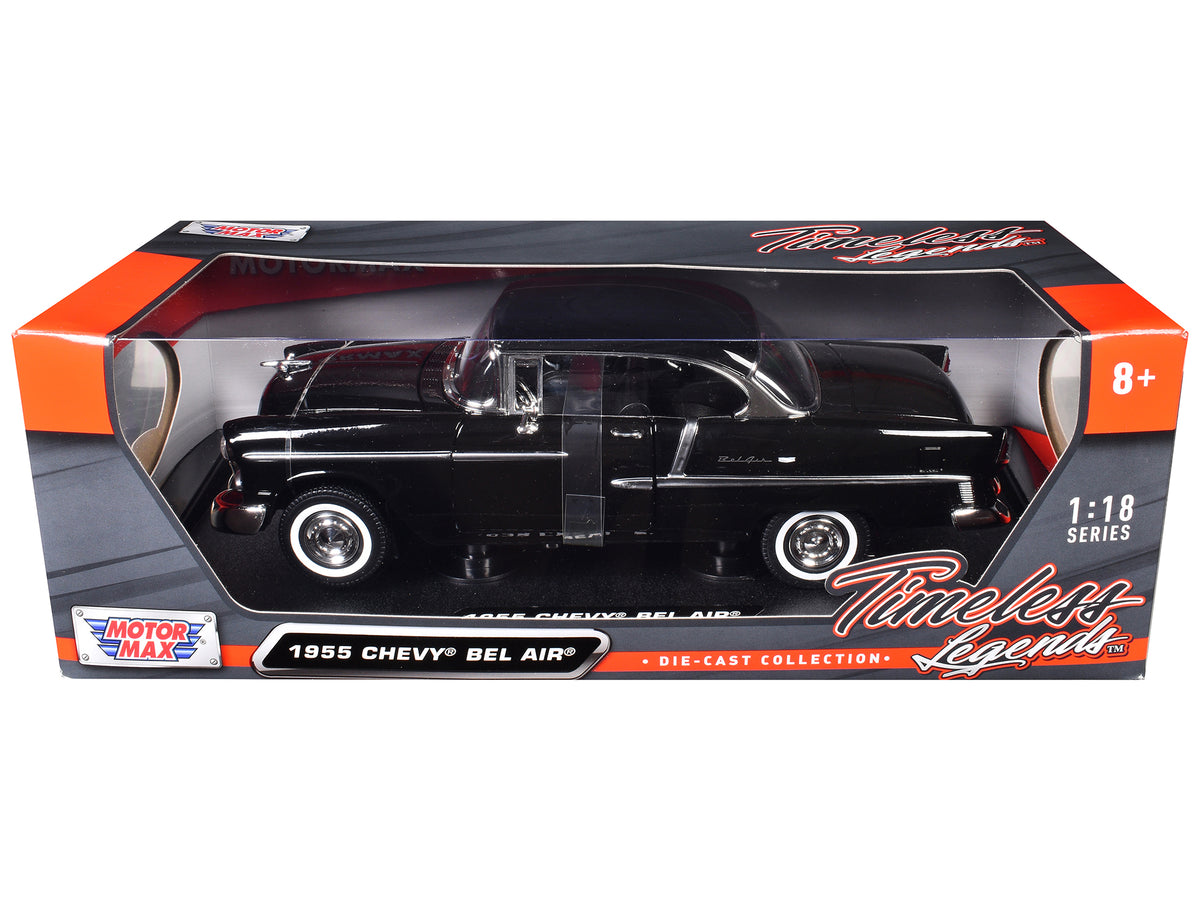 1955 Chevrolet Bel Air Hard Top Black 1/18 Diecast Car Model by Motormax - image 3