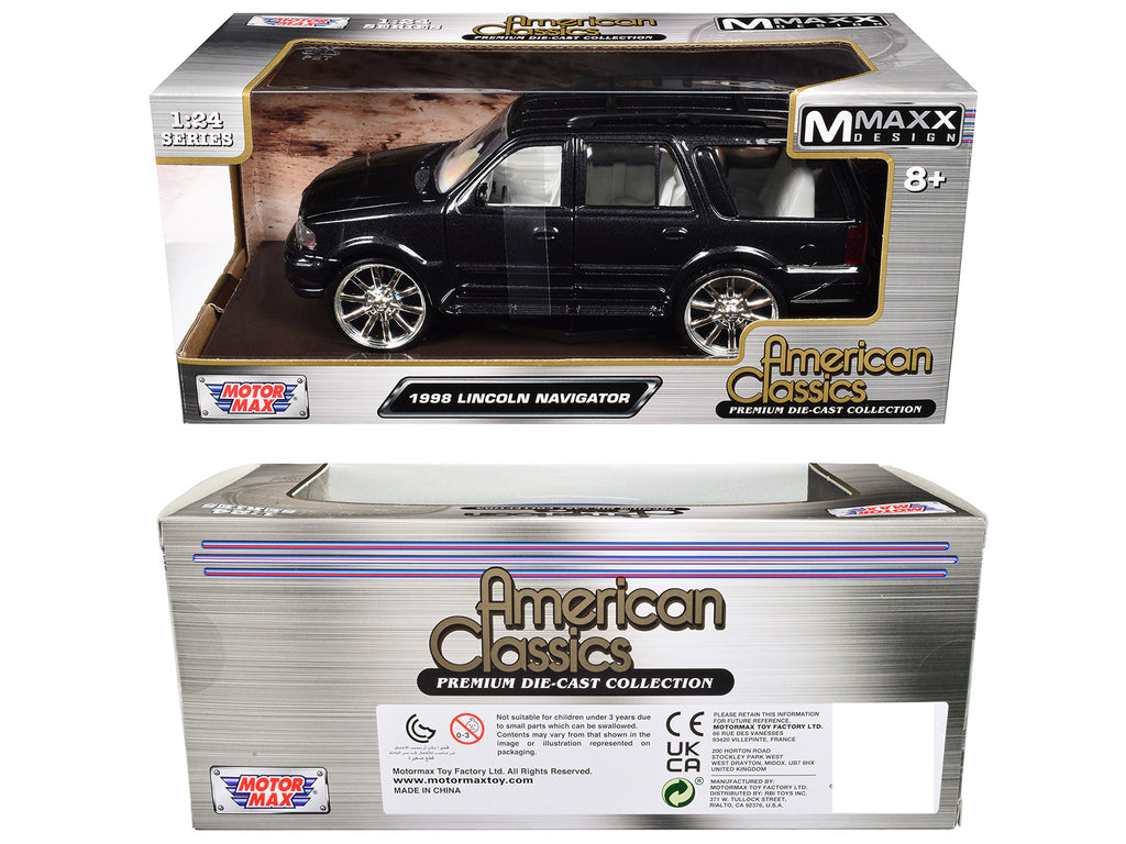 1998 Lincoln Navigator Black Metallic with White Interior "Maxx Design" "American Classics" Series 1/24 Diecast Model Car by Motormax - image 3