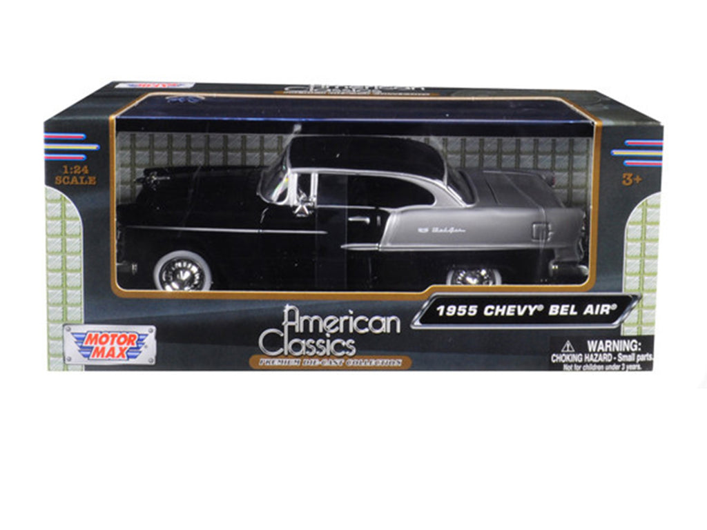 1955 Chevrolet Bel Air Black and Silver 1/24 Diecast Model Car by Motormax - image 3