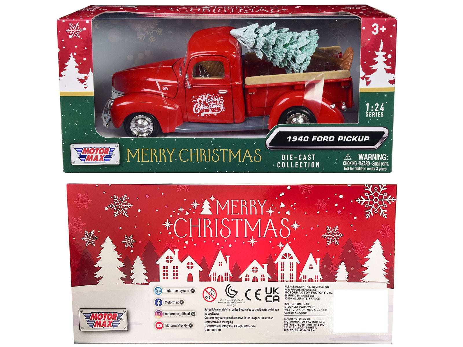 1940 Ford Pickup Truck Red "Merry Christmas" with Tree Accessory 1/24 Diecast Model Car by Motormax - image 3
