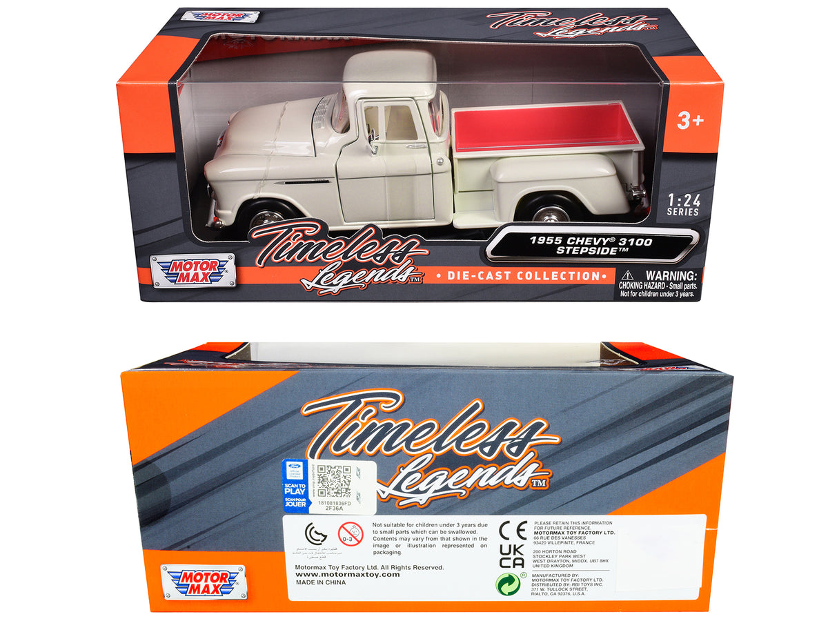 1955 Chevrolet 3100 Stepside Pickup Truck Cream with White Interior "Timeless Legends" Series 1/24 Diecast Model Car by Motormax - image 3