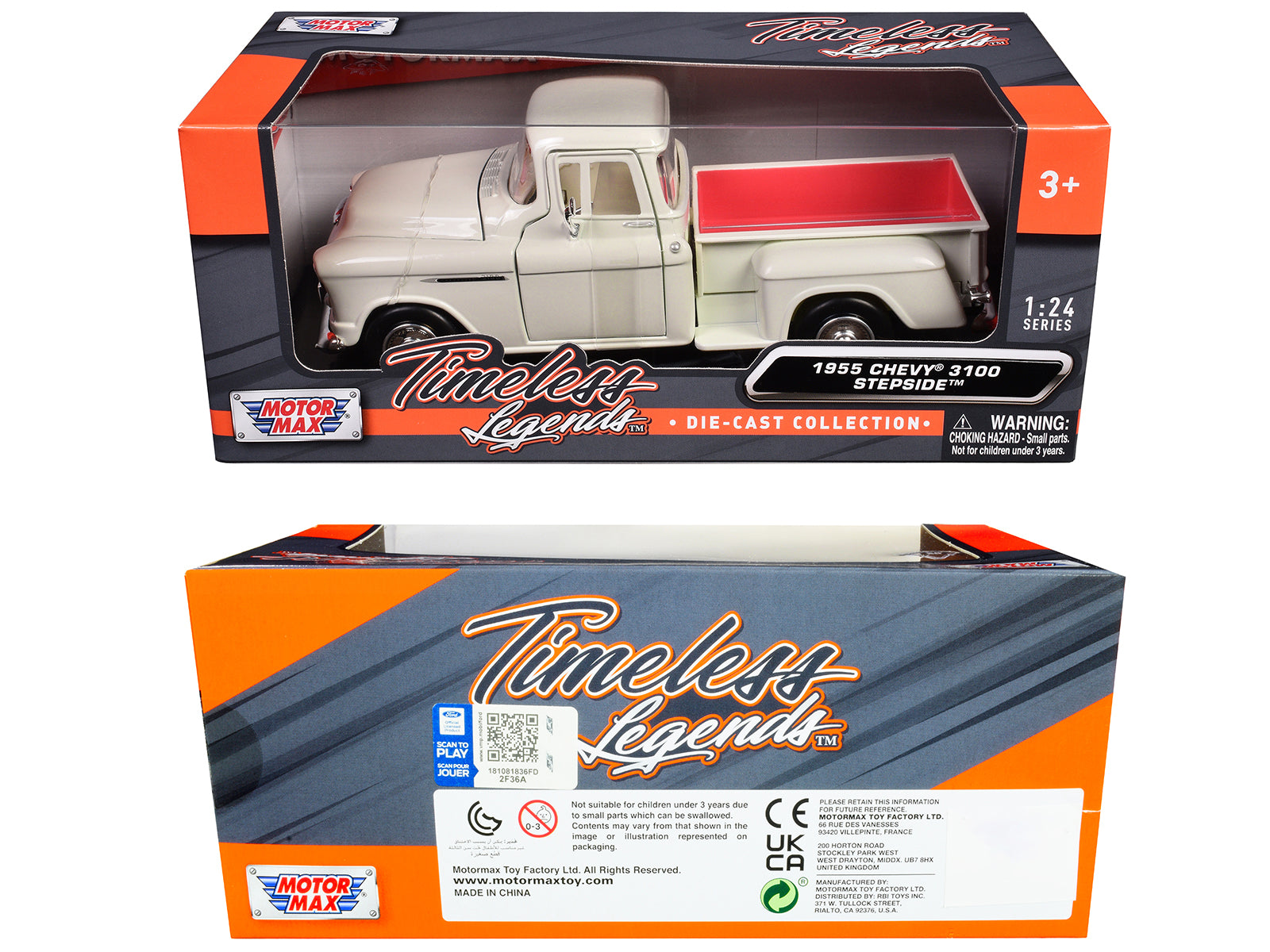 1955 Chevrolet 3100 Stepside Pickup Truck Cream with White Interior "Timeless Legends" Series 1/24 Diecast Model Car by Motormax - image 3