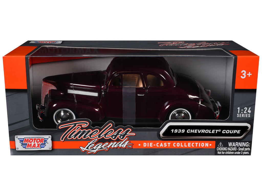 1939 Chevrolet Coupe Burgundy 1/24 Diecast Model Car by Motormax - image 3