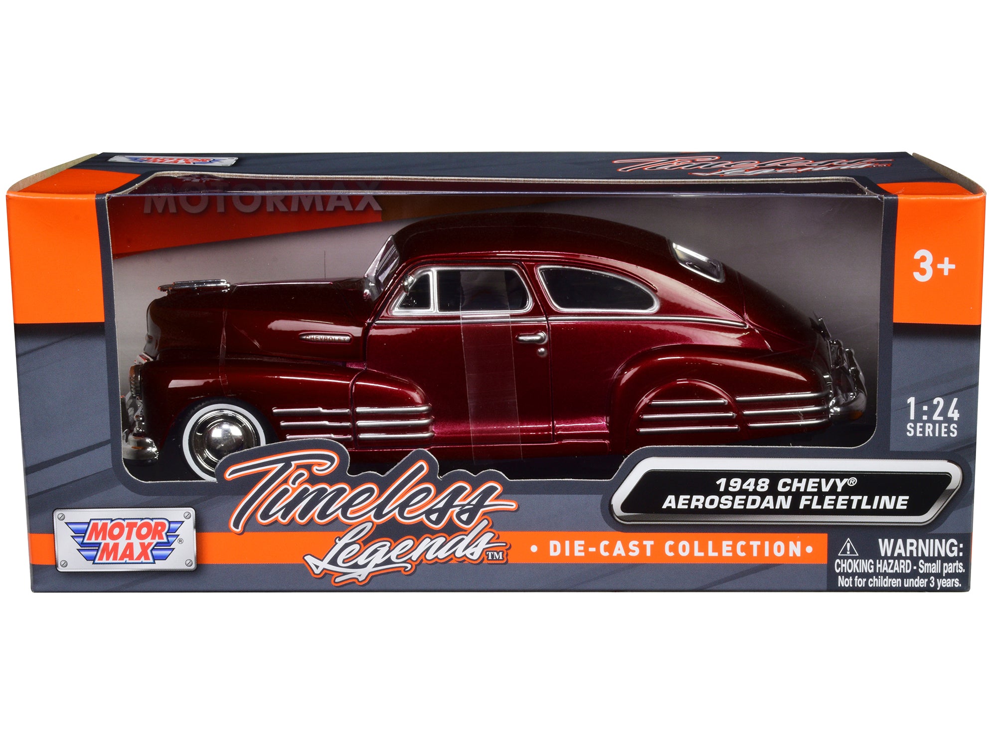 1948 Chevrolet Aerosedan Fleetline Dark Red Metallic 1/24 Diecast Model Car by Motormax - image 3