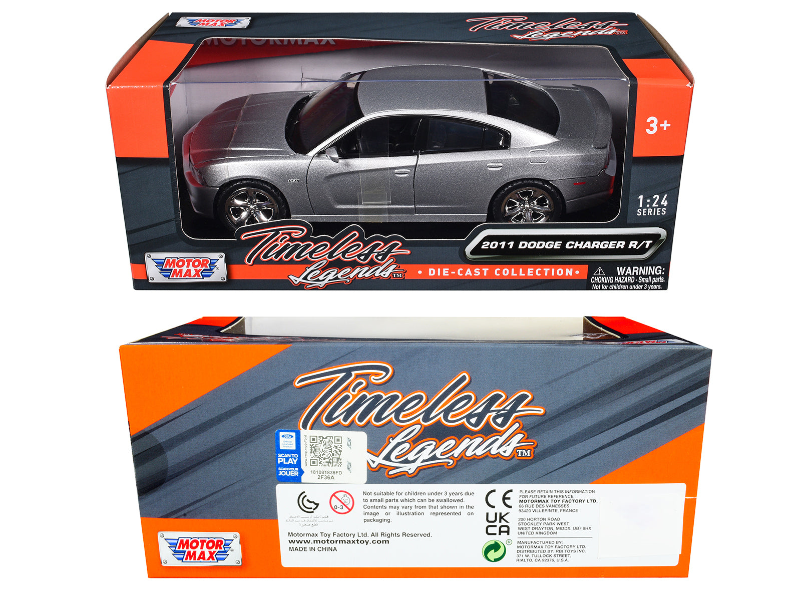 2011 Dodge Charger R/T Hemi Silver 1/24 Diecast Model Car by Motormax - image 3