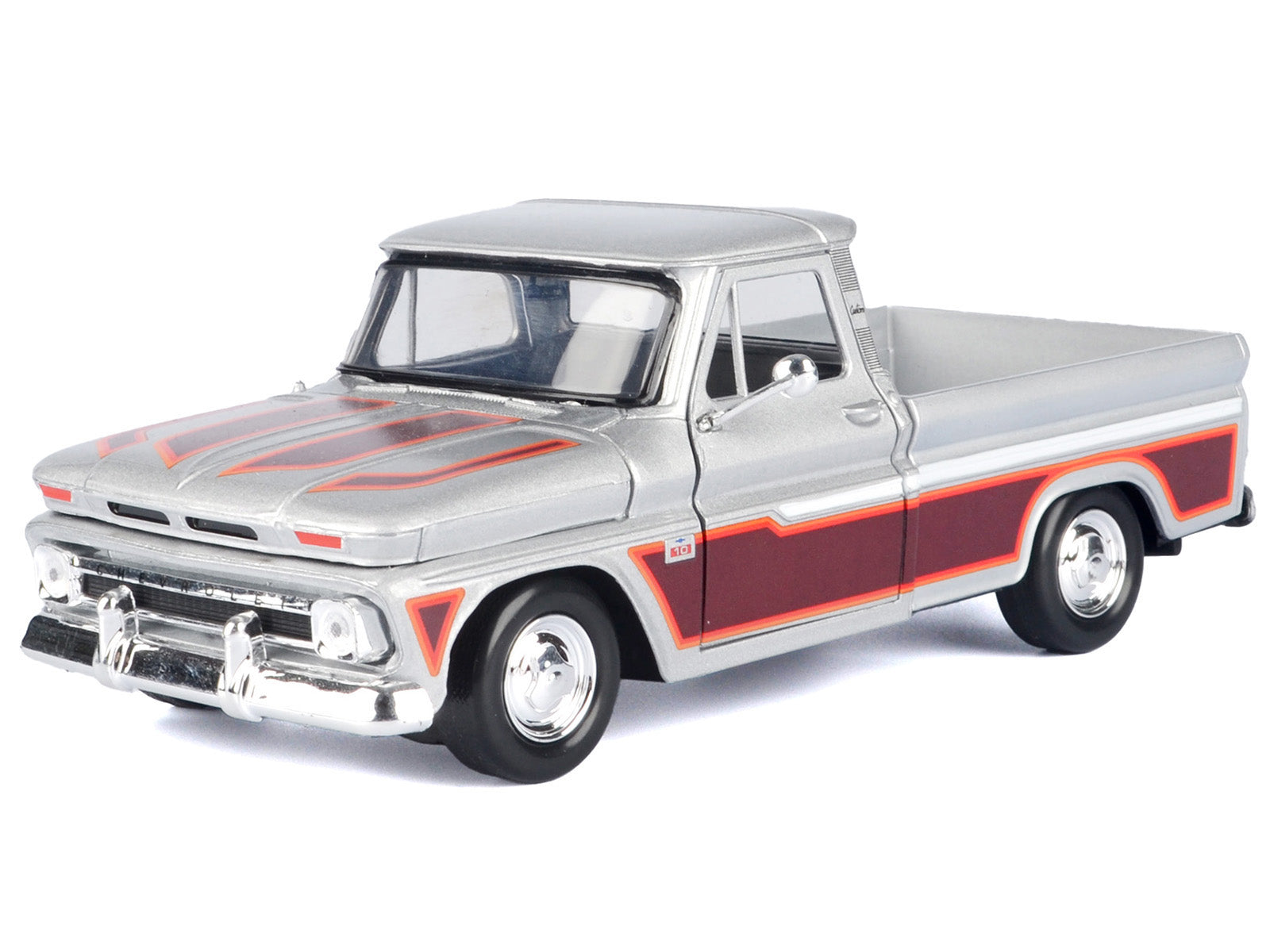 1966 Chevrolet C10 Fleetside Pickup Truck Silver Metallic with Brown Sides "American Classics" Series 1/24 Diecast Model Car by Motormax - image 2