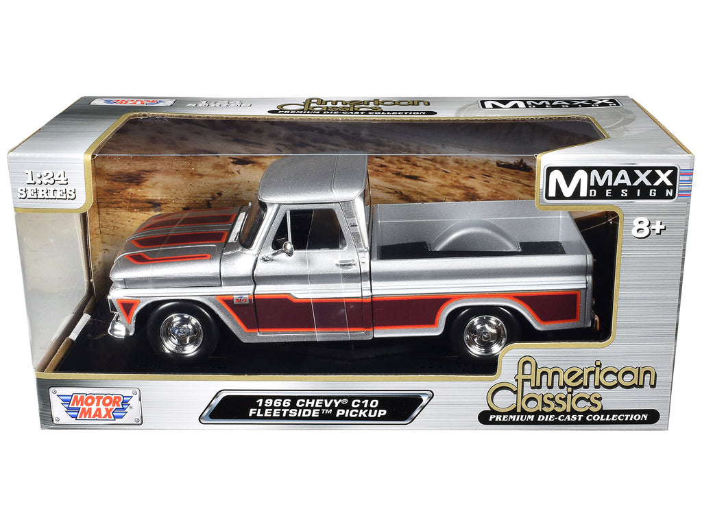 1966 Chevrolet C10 Fleetside Pickup Truck Silver Metallic with Brown Sides "American Classics" Series 1/24 Diecast Model Car by Motormax - image 3