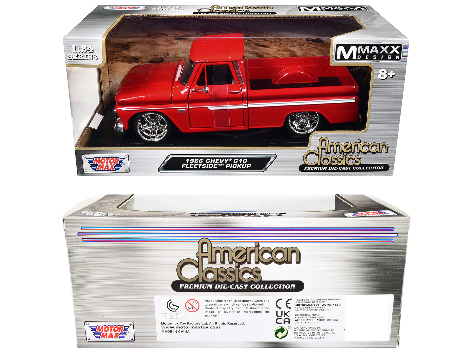 1966 Chevrolet C10 Fleetside Pickup Truck Red "Maxx Design" "American Classics" Series 1/24 Diecast Model Car by Motormax - image 3