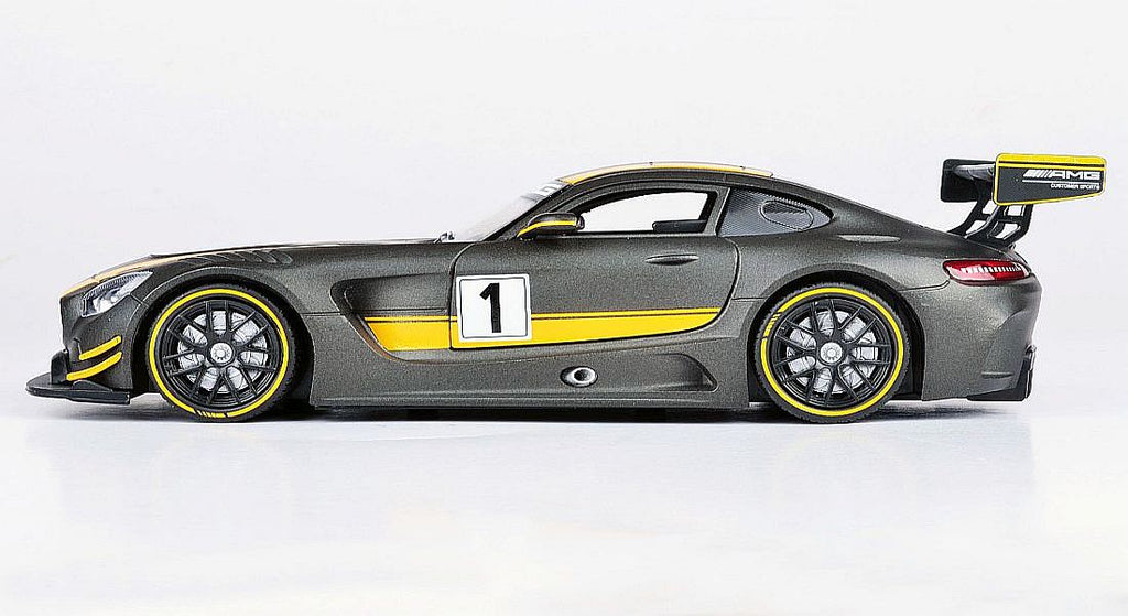 Mercedes AMG GT3 #1 Matt Gray with Yellow Stripes "GT Racing" 1/24 Diecast Model Car by Motormax - image 3