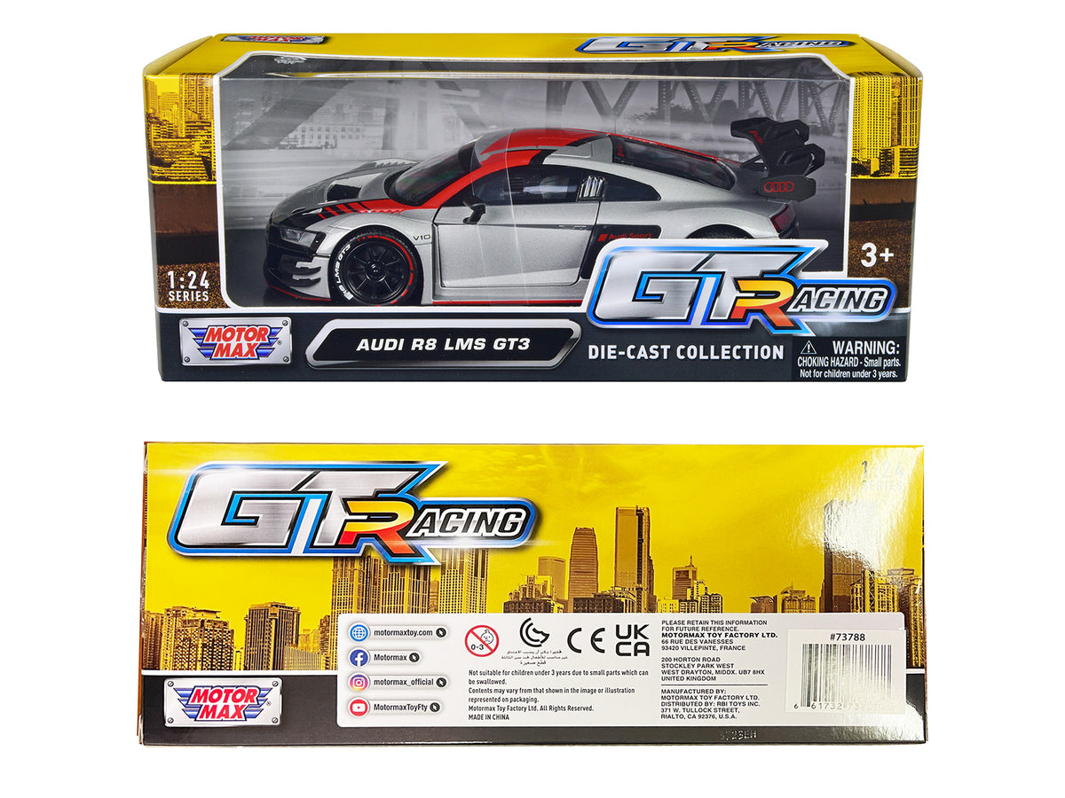 Audi R8 LMS GT3 Silver Metallic with Graphics "GT Racing" Series 1/24 Diecast Model Car by Motormax - image 3