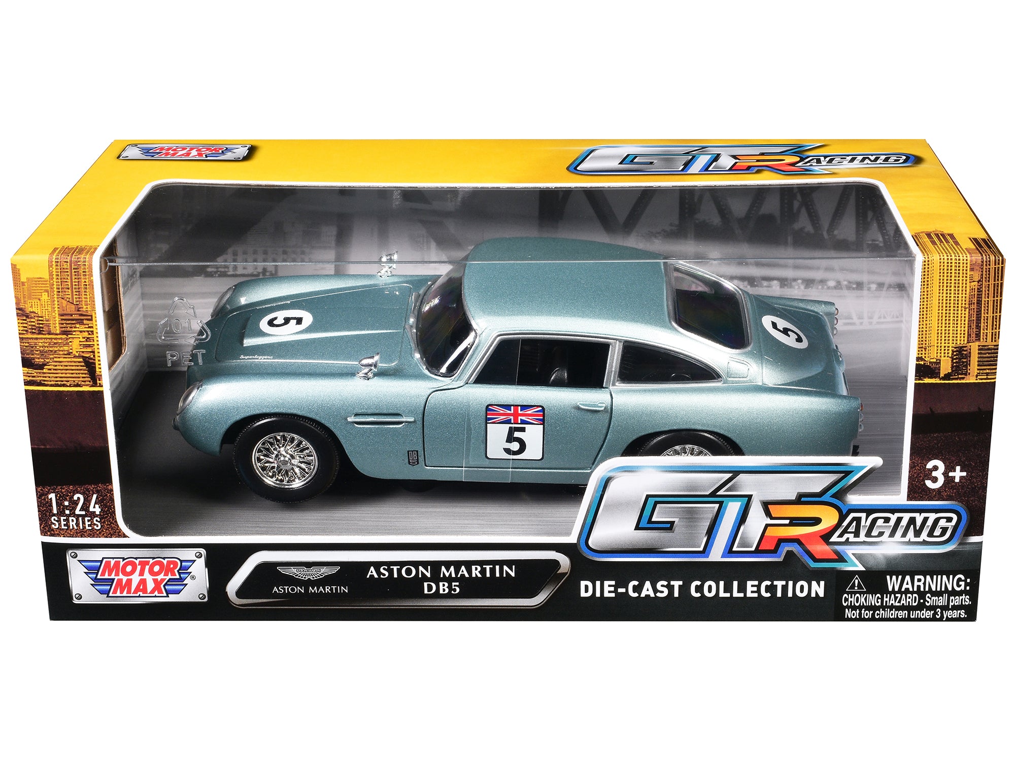 Aston Martin DB5 RHD (Right Hand Drive) #5 Light Blue Metallic "GT Racing" Series 1/24 Diecast Model Car by Motormax - image 3