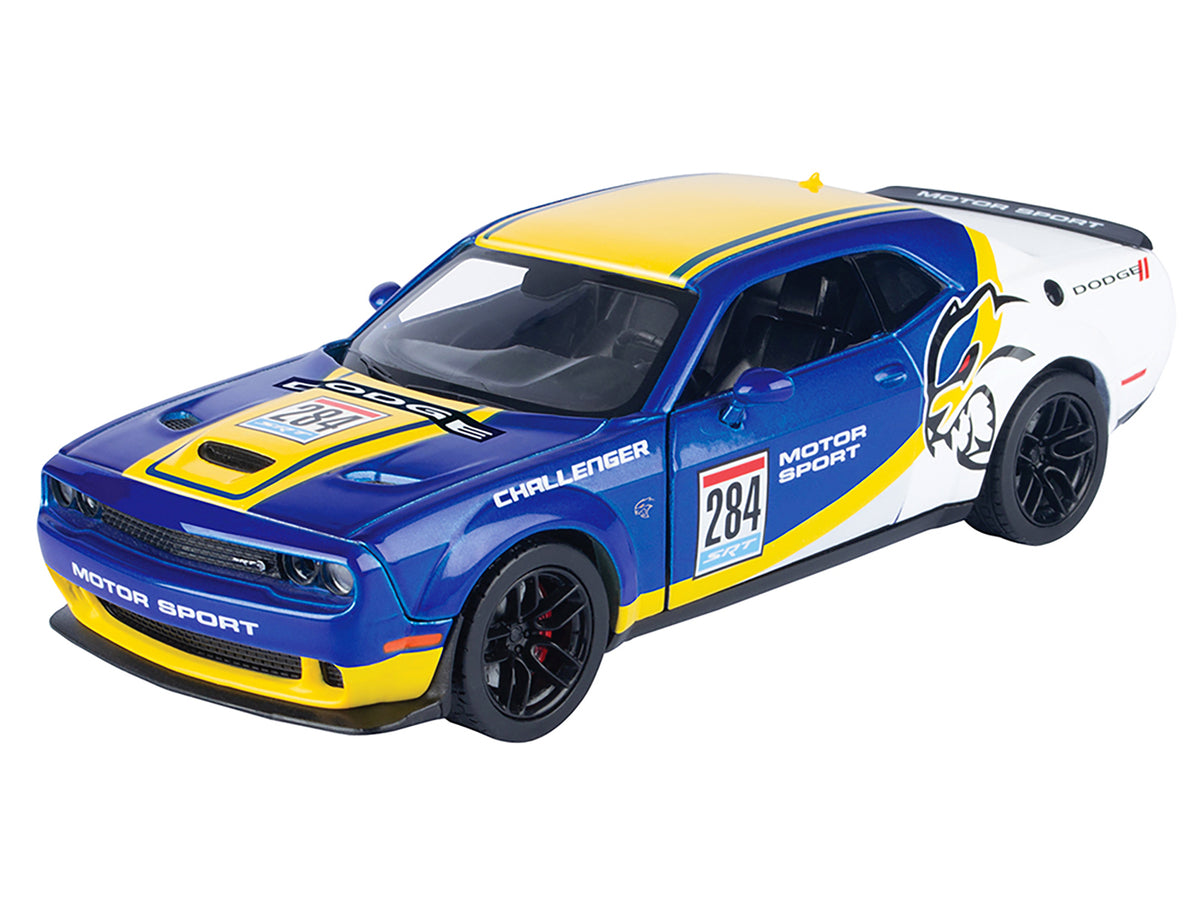 2018 Dodge Challenger SRT Hellcat Widebody #284 Blue Metallic and White with Yellow Graphics "GT Racing" Series 1/24 Diecast Model Car by Motormax - image 2