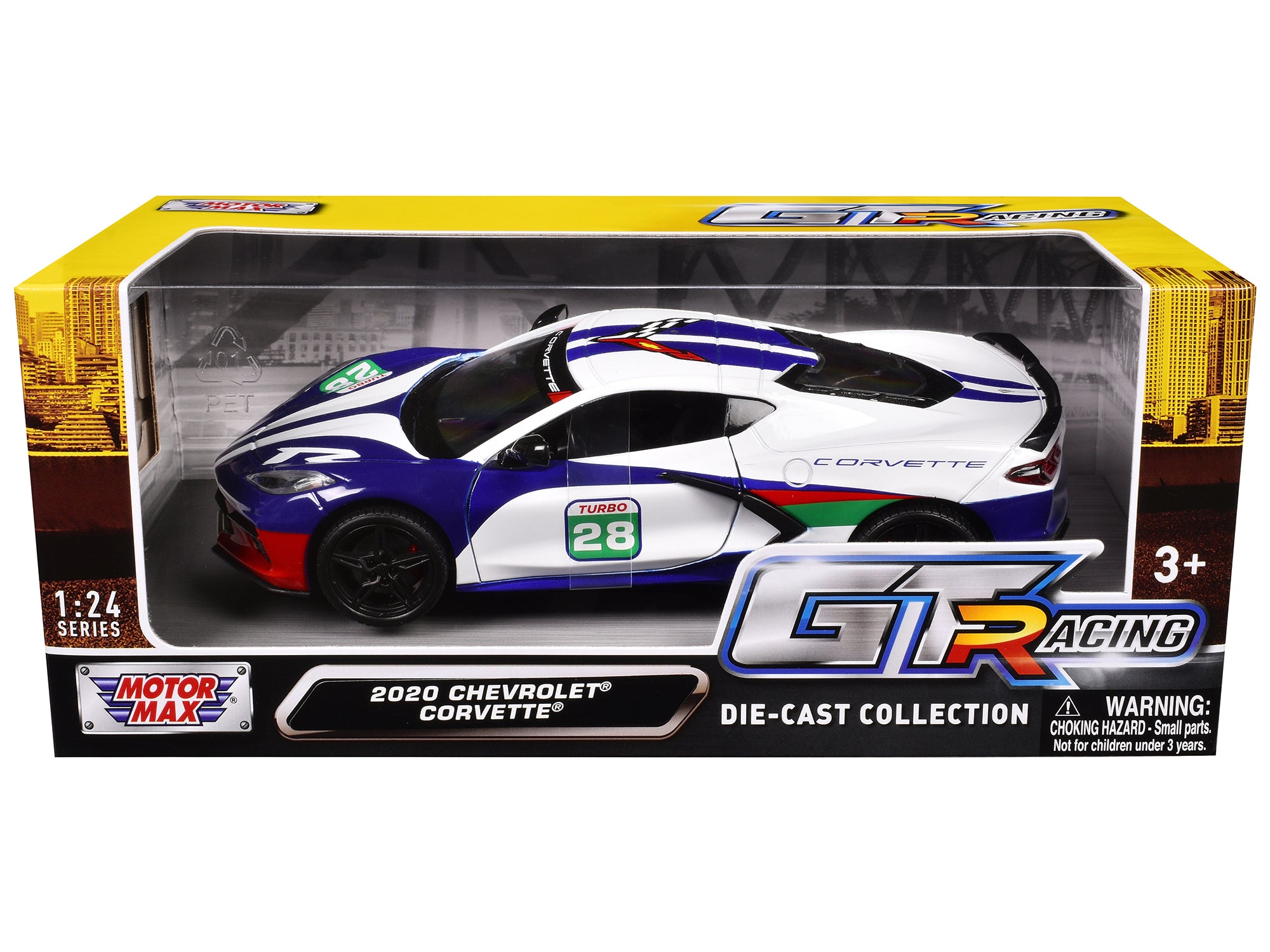2020 Chevrolet Corvette #28 White with Blue Graphics "GT Racing" Series 1/24 Diecast Model Car by Motormax - image 3