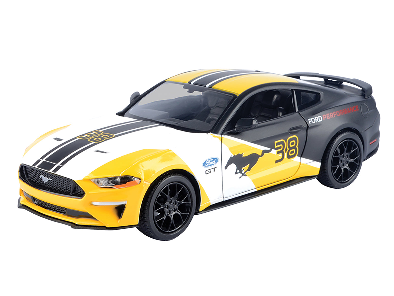 2018 Ford Mustang GT #38 White and Matt Black with Yellow Graphics "GT Racing" Series 1/24 Diecast Model Car by Motormax - image 2
