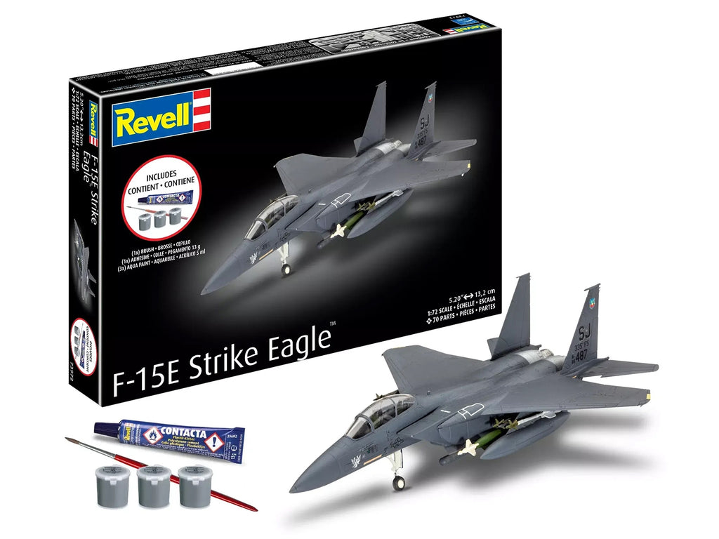 Level 4 Model Kit F-15E Strike Eagle Aircraft All-Included Kit 1/72 Scale Model by Revell