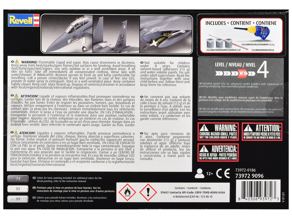 Level 4 Model Kit F-15E Strike Eagle Aircraft All-Included Kit 1/72 Scale Model by Revell